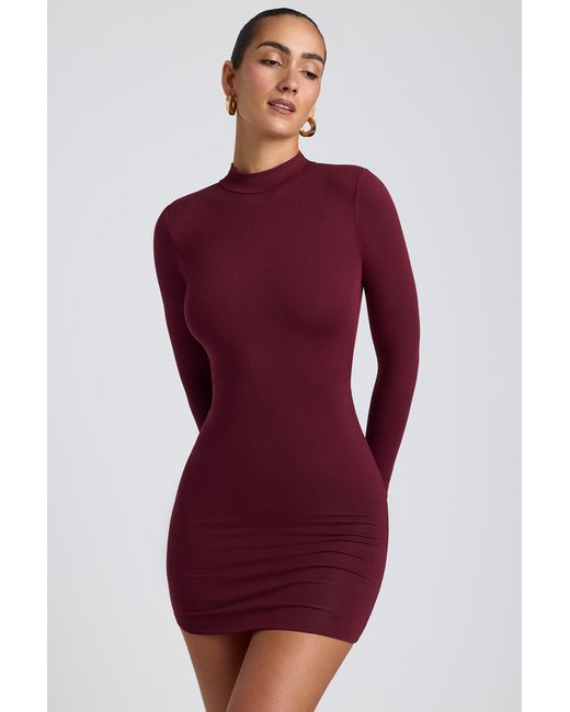 Oh Polly Purple Modal Open-Back Long-Sleeve Mini Dress