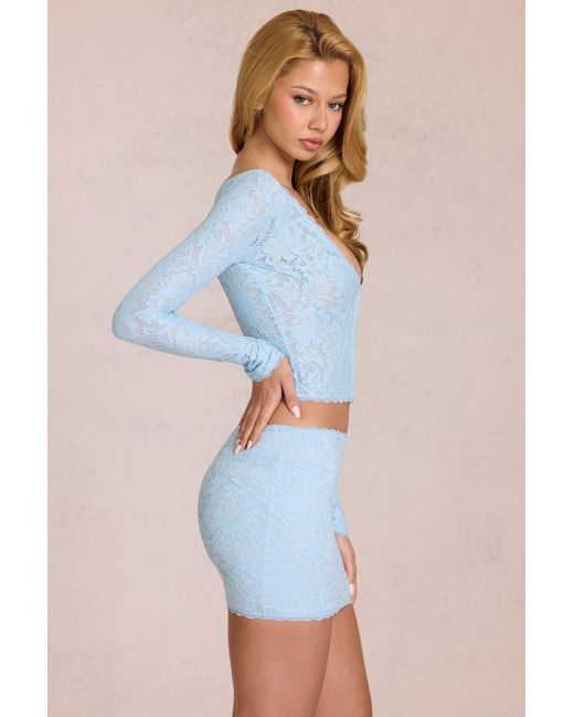 Oh Polly Blue Lace Mini Skirt