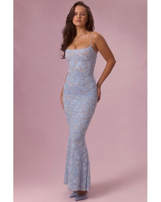 Oh Polly Blue Embellished Square Neck Maxi Dress