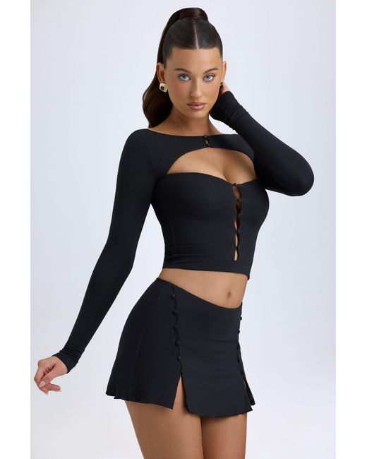 Oh Polly Black Modal Button-Detail Low-Rise Mini Skirt