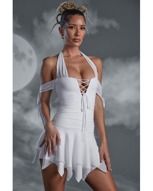 Oh Polly White Lace Up Halter Neck Mini Dress