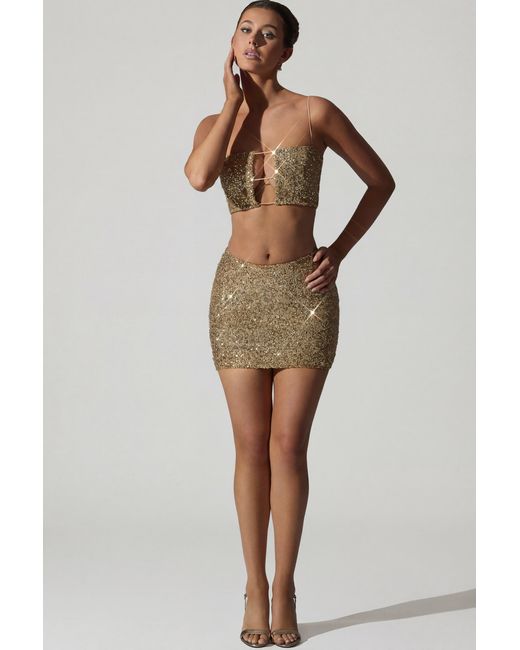 Oh Polly Metallic Embellished Mid-Rise Mini Skirt