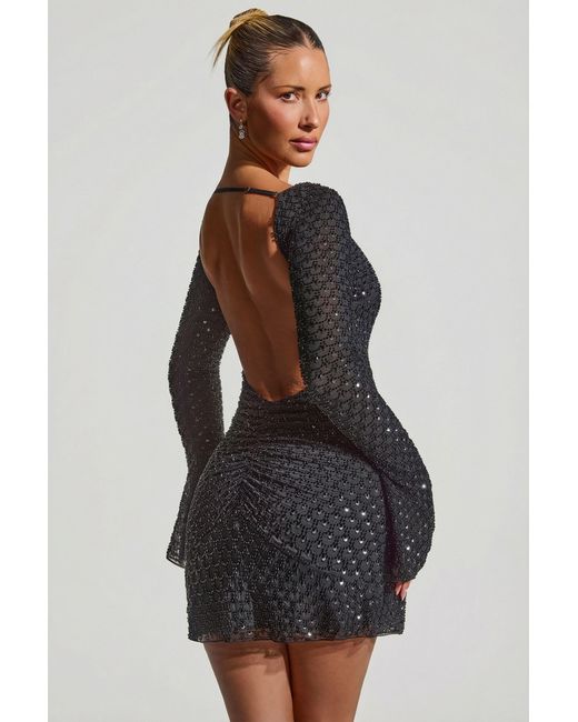 Oh Polly Black Embellished Open-Back A-Line Mini Dress