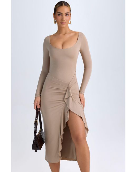 Oh Polly Natural Modal Ruffled Midaxi Dress