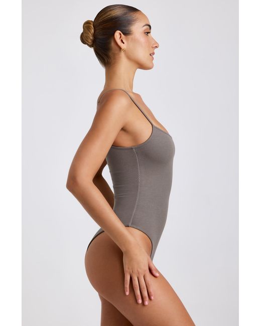 Oh Polly Gray Ribbed Modal Square Neck Bodysuit