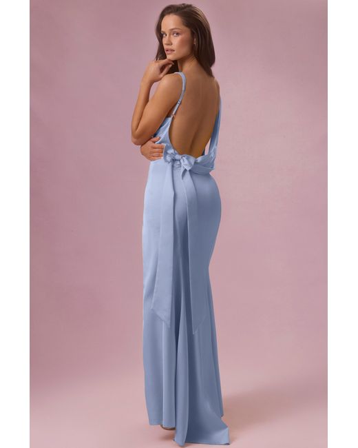 Oh Polly Blue Satin Draped Bridesmaid Dress