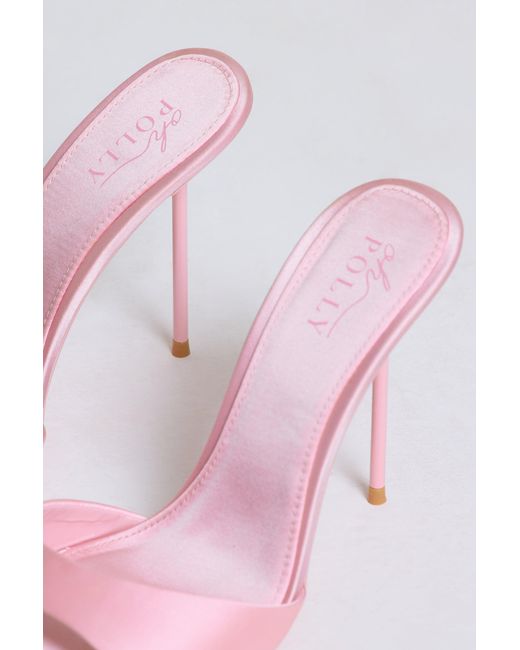Oh Polly Pink Satin Heeled Mule Sandal