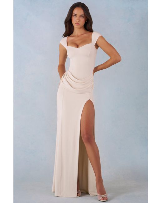 Oh Polly White Modal Sweetheart-Neck Cowl-Waist Maxi Dress