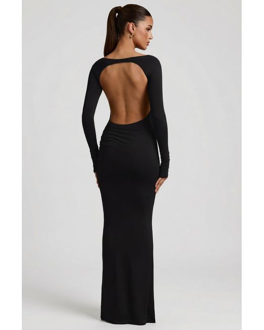 Oh Polly Black Modal Ruched Backless Maxi Dress
