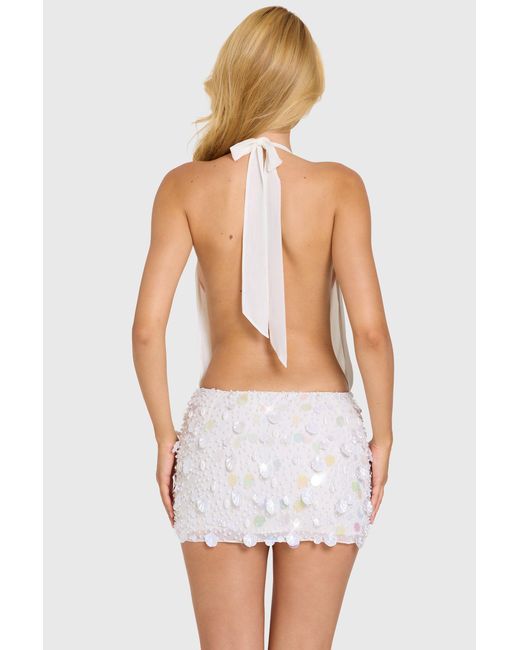 Oh Polly White Embellished Skirt Chiffon Mini Dress