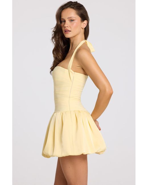 Oh Polly Yellow Halterneck Lace-Up Bubble Hem Corset Micro Mini Dress