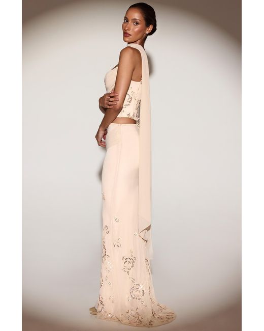 Oh Polly Metallic Embellished Draped Mid-Rise Maxi Skirt