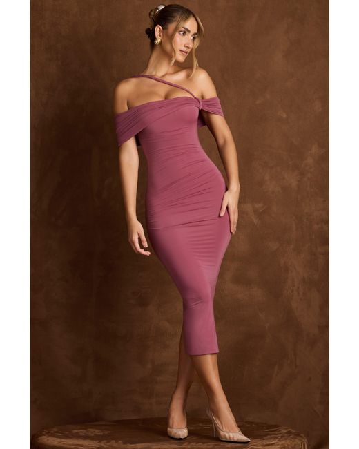 Oh Polly Pink Off-Shoulder Draped Midaxi Dress