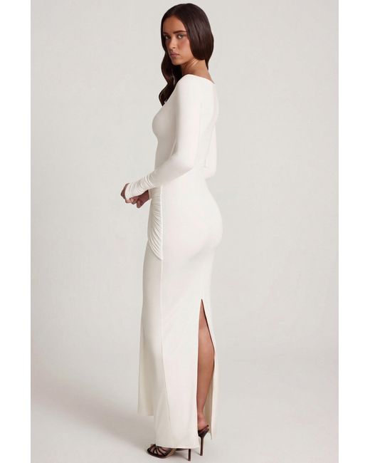 Oh Polly White Soft Jersey Boat-Neck Tie-Gather Maxi Dress