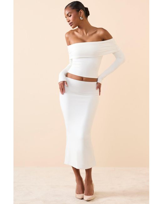 Oh Polly White Modal Mid-Rise Midaxi Skirt
