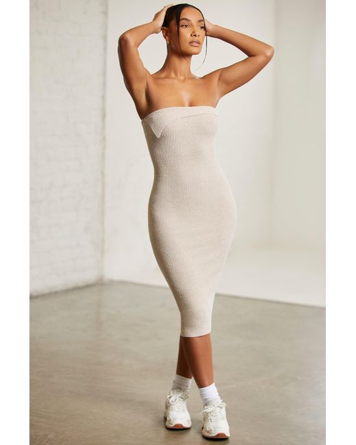Oh Polly Natural Overlap Bandeau Midi Dress