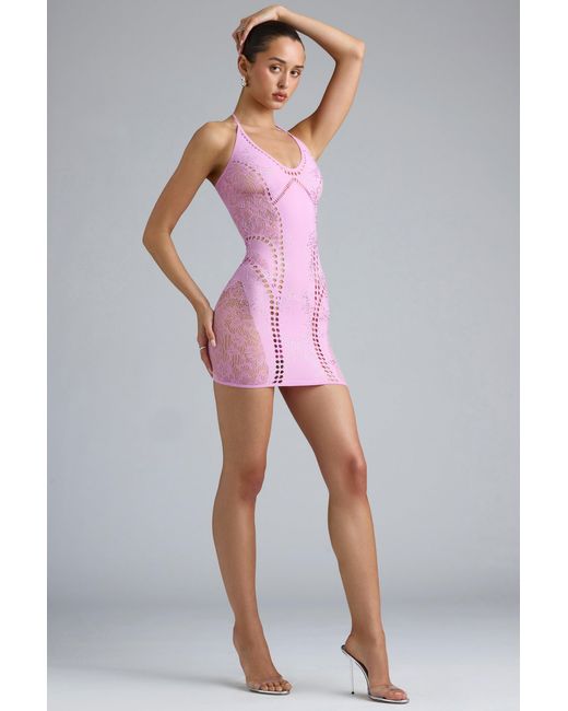 Oh Polly Pink Embellished Halterneck Mini Dress