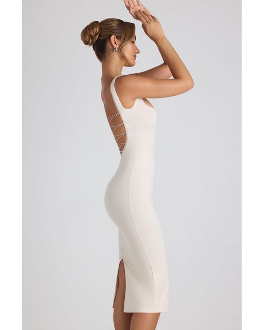 Oh Polly White Modal Lace-Trim Midaxi Dress