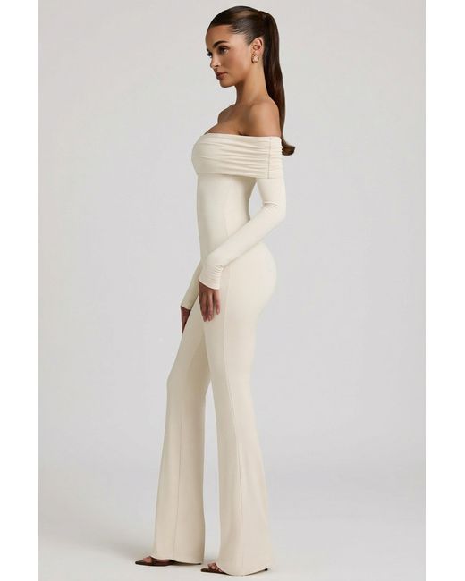 Oh Polly White Modal Off-Shoulder Ruched Jumpsuit