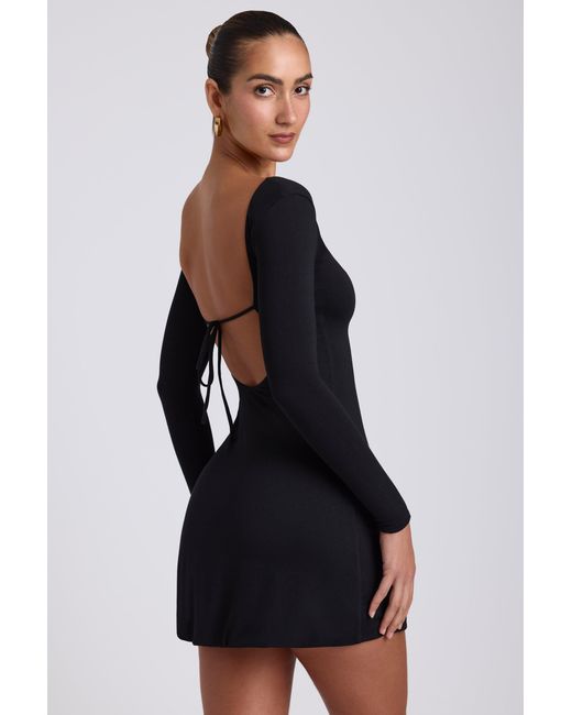 Oh Polly Black Modal Square Neck Long Sleeve Mini Dress