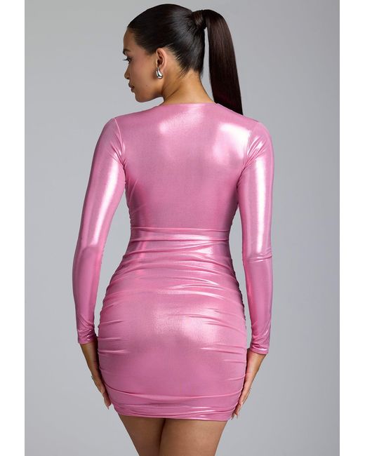 Oh Polly Pink Long Sleeve Metallic Jersey Mini Dress