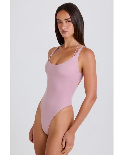BO+TEE Pink Stretch Cotton Jersey Layered Crossback Bodysuit