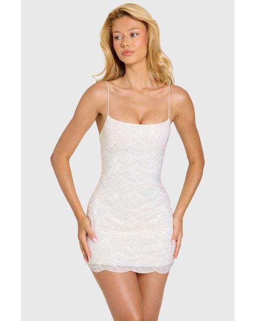 Women's White Embellished Square-Neck Mini Dress
