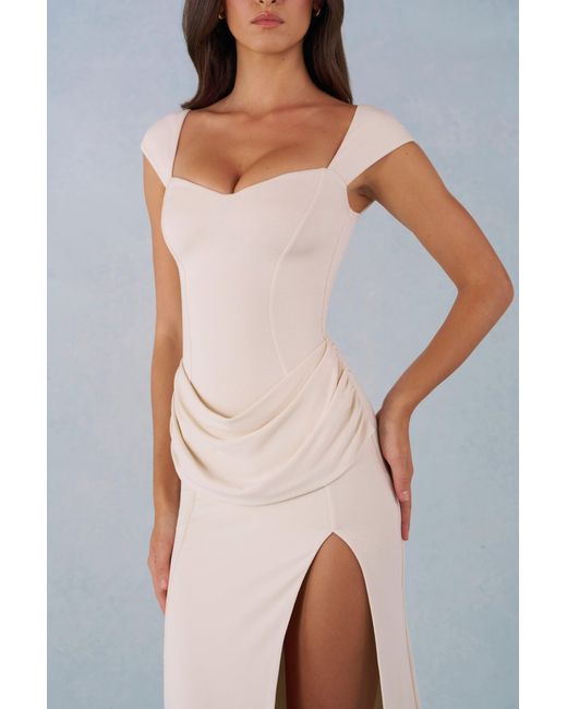 Oh Polly White Modal Sweetheart-Neck Cowl-Waist Maxi Dress