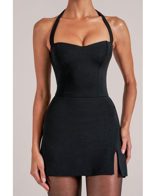 Oh Polly Black Mid Rise Bodycon Ultra Mini Skirt With Split