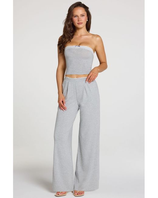 Oh Polly Gray Modal Mid-Rise Wide-Leg Trousers