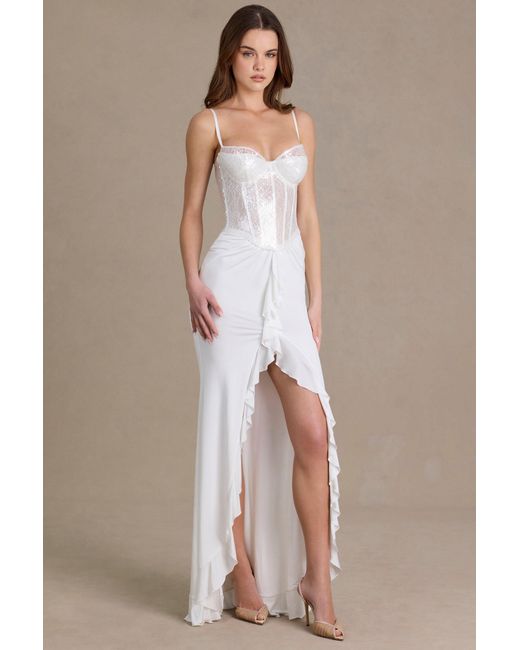 Oh Polly White Embellished Lace Corset Gown