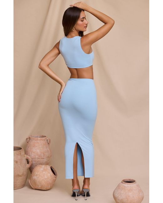 Oh Polly Blue Mid Rise Twist Maxi Skirt