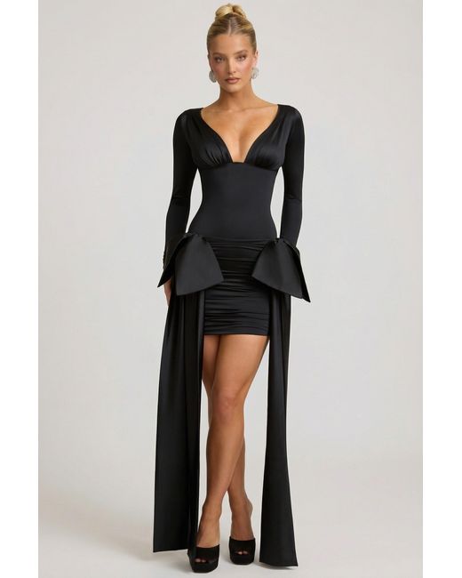 Oh Polly Black Bow-Detail Ruched Mini Dress