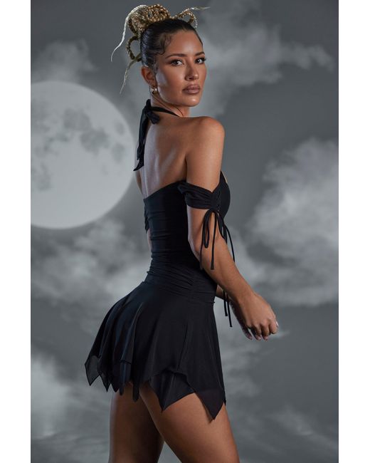 Oh Polly Black Lace Up Halter Neck Mini Dress