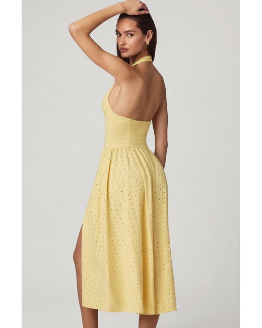Oh Polly Yellow Modal Broderie Anglaise Halterneck Midaxi Dress