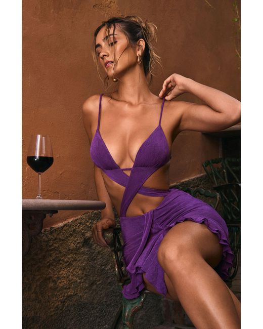 Oh Polly Purple Ruffle-Trim Cut-Out Mini Dress