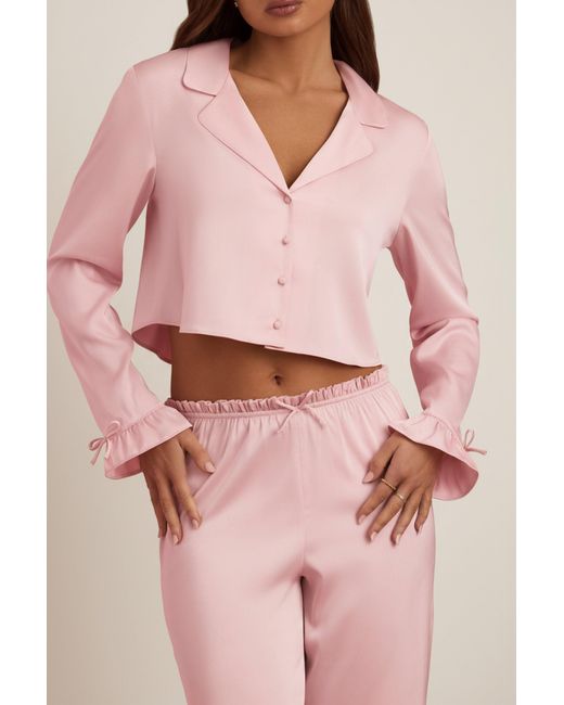 Oh Polly Pink Ruffle-Trim Cropped Pyjama Top