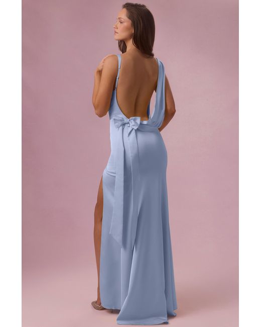 Oh Polly Blue Satin Draped Bridesmaid Dress