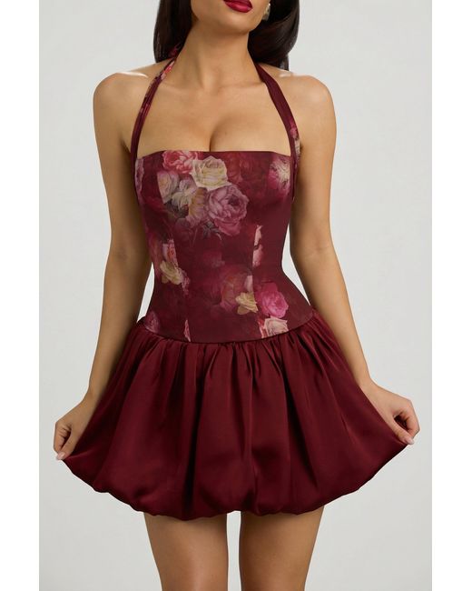 Oh Polly Multicolor Halterneck Lace-Up Bubble Hem Mini Dress