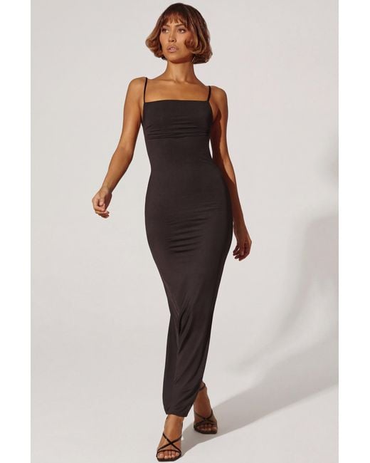 Oh Polly Black Ruched Bodycon Maxi Dress