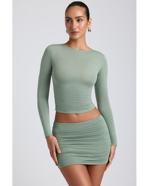 Oh Polly Green Modal Ruched Mid-Rise Mini Skirt