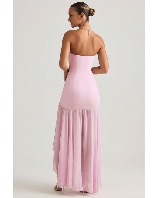 Oh Polly Pink Asymmetric Strapless Fishtail Maxi Dress