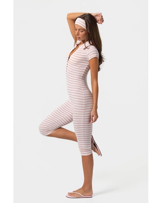 BO+TEE Pink Ribbed Jersey Capri Jumpsuit