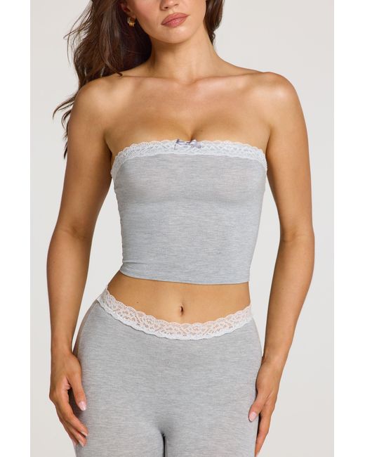 Oh Polly Gray Modal Lace-Trim Bandeau Top