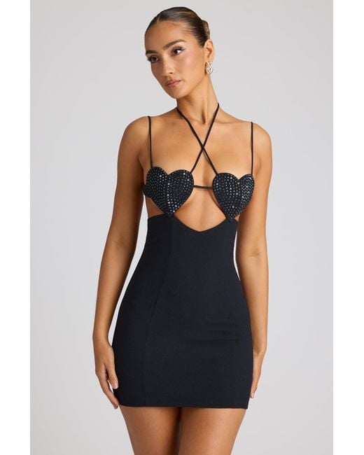 Oh Polly Black Embellished Heart Cup Detail Mini Dress