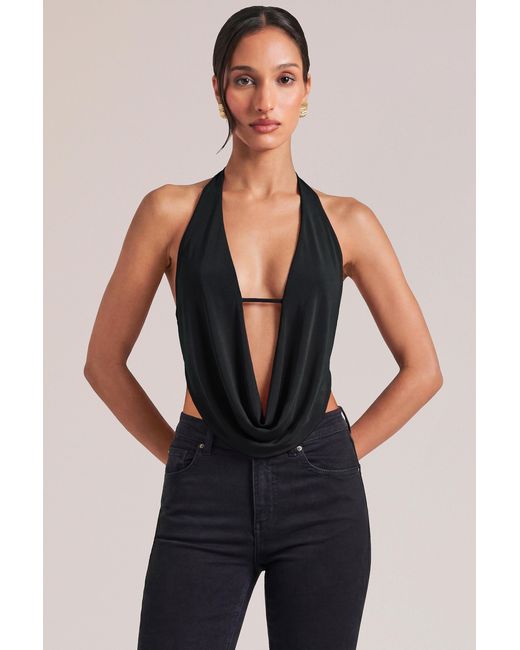 Oh Polly Black Draped Cowl Top