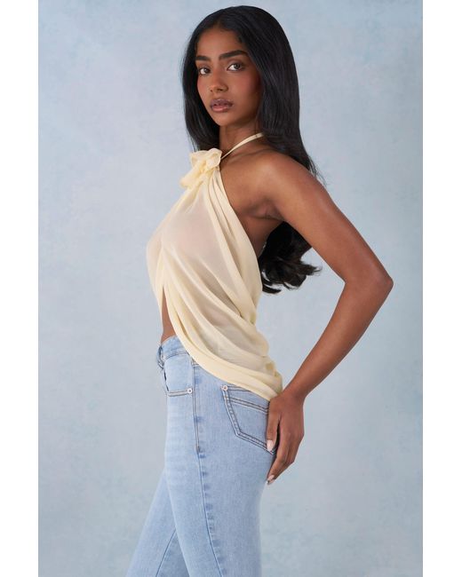 Oh Polly Yellow Halterneck Open-Front Top