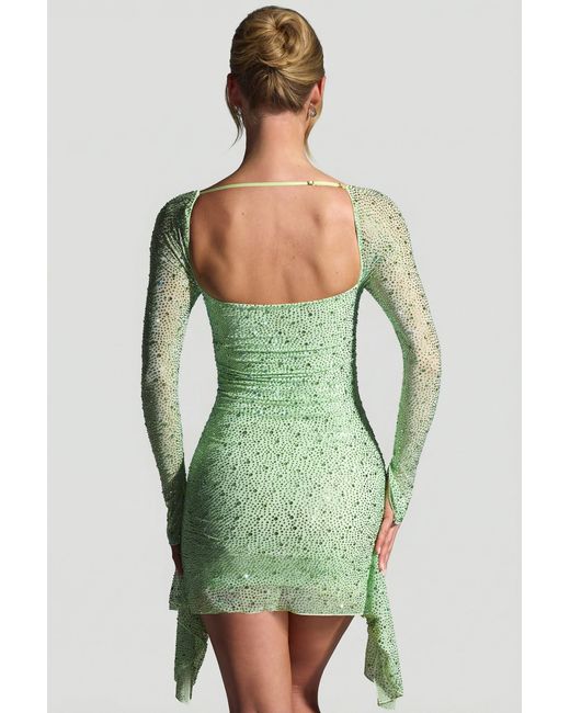 Oh Polly Green Embellished Draped Cowl-Neck Mini Dress