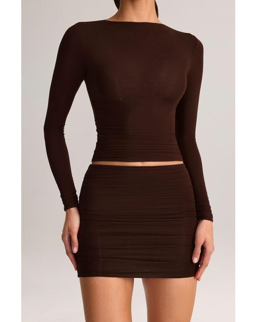 Oh Polly Brown Modal Ruched Mid-Rise Mini Skirt