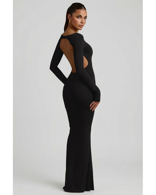 Oh Polly Black Modal Ruched Backless Maxi Dress